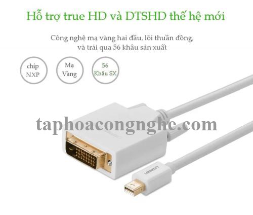 Ugreen 10425 3M Màu Trắng Cáp chuyển đổi Mini DP sang DVI 24 + 1 hỗ trợ phân giải 1080P MD102 30010425
